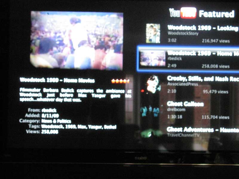 AppleTV showing youtube listings